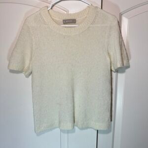 Everlane Alpaca Blend Knit Short Sleeve Sweater Top Cream Size Small Women‎